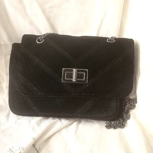 4/$26 Black Felt Quilted Mini Purse with Shoulder Chain